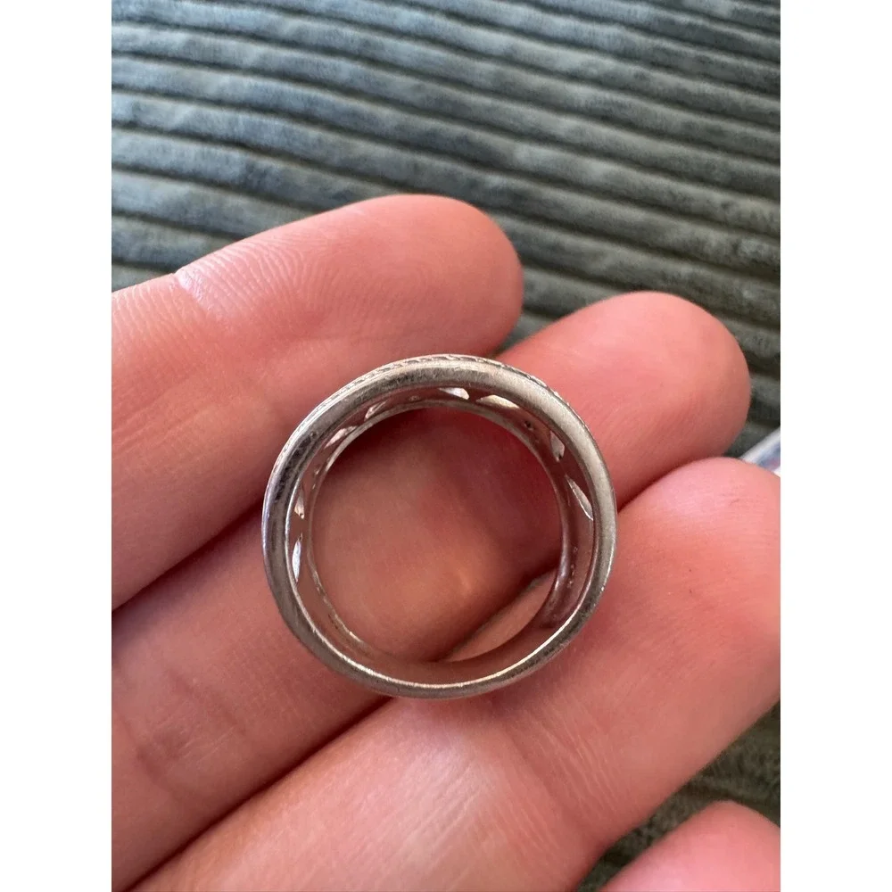 925 Sterling Silver Diamond Accent Ring, Wide Band, Size 6, RJ6, Statement‎ Ring